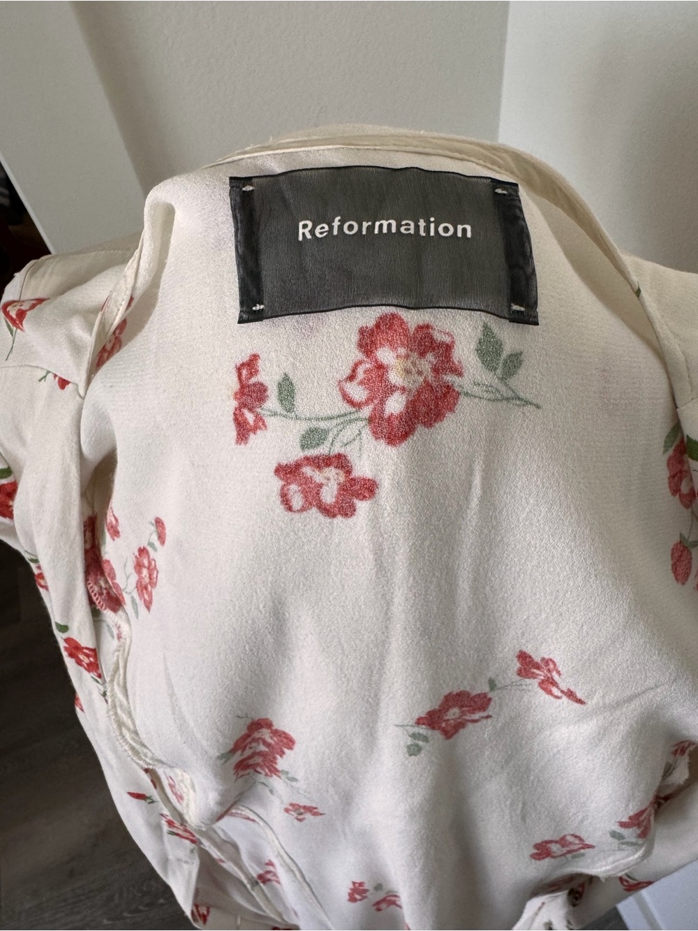 Reformation Cream Midi Dress with Red Floral Print - Picture 7 of 7